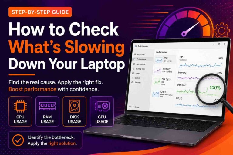 How to check what's slowing down your laptop using Task Manager to analyze CPU, RAM, disk, and GPU usage