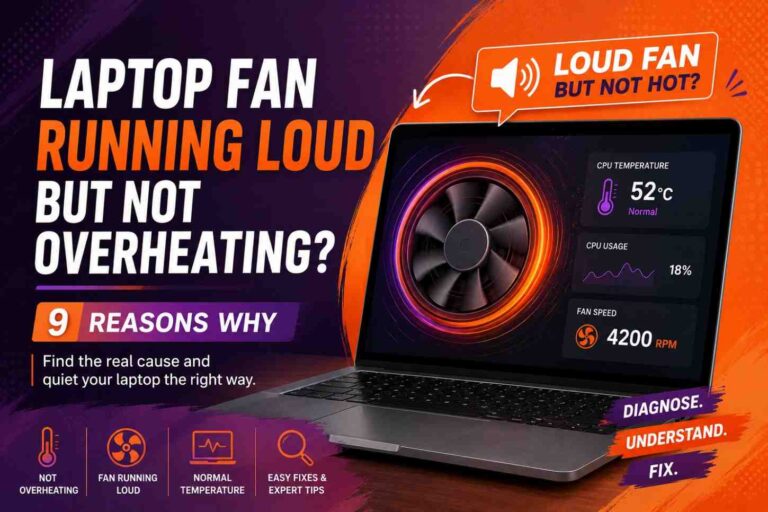 Laptop fan running loud but not overheating with normal CPU temperature and high fan speed showing possible causes and fixes.